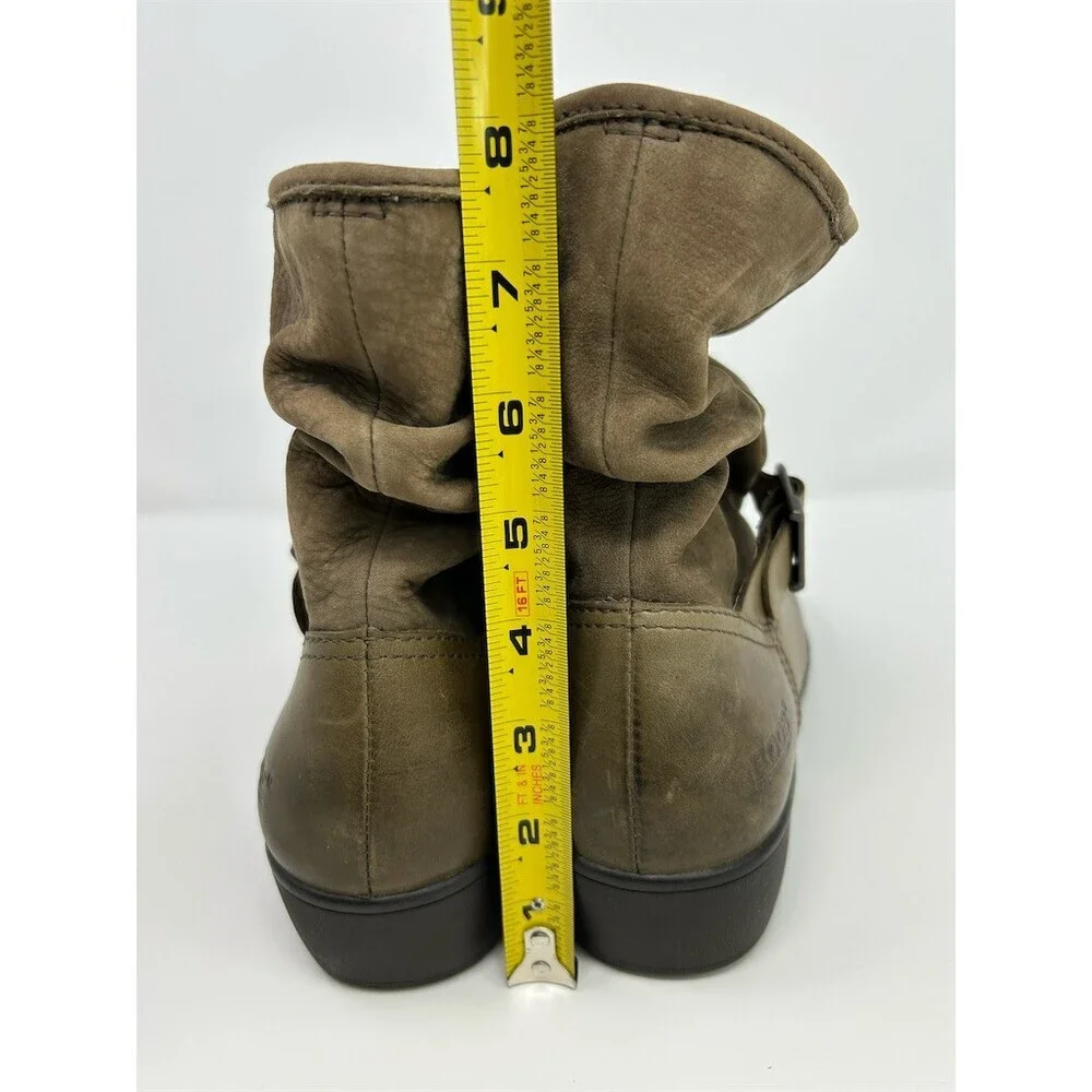BOGS Cassie Low Slouch Mid-Calf Riding Boots Taupe/Olive Buckle Strap Wedge 9.5